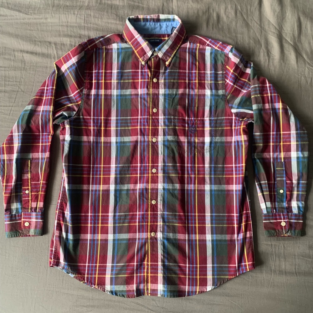 Vintage Chaps Ralph Lauren Long Sleeve Burgundy Green Plaid Shirt M